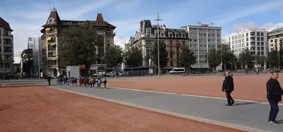 Street view of Plainpalais, the area around Marché de Plainpalais (Sunday market)